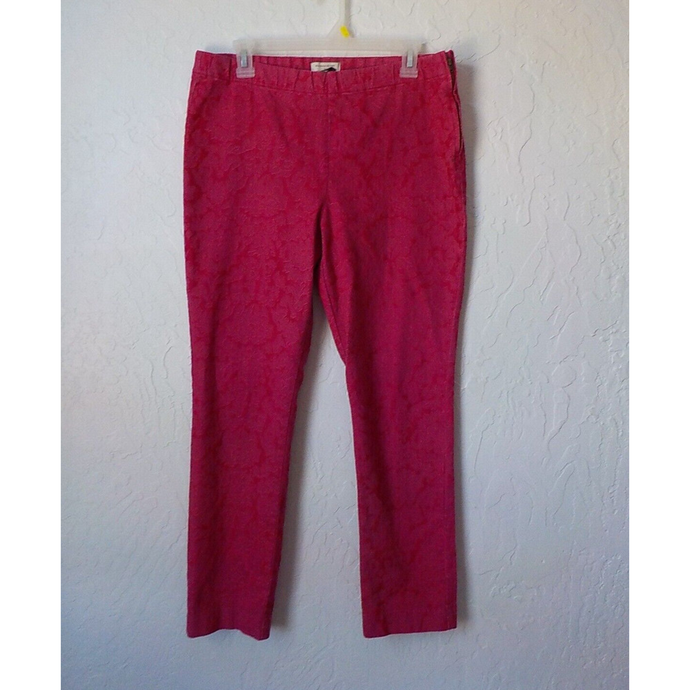 Anthropologie Pink Velvet Pants 10 Brocade Floral Stretch The Essential Skinny